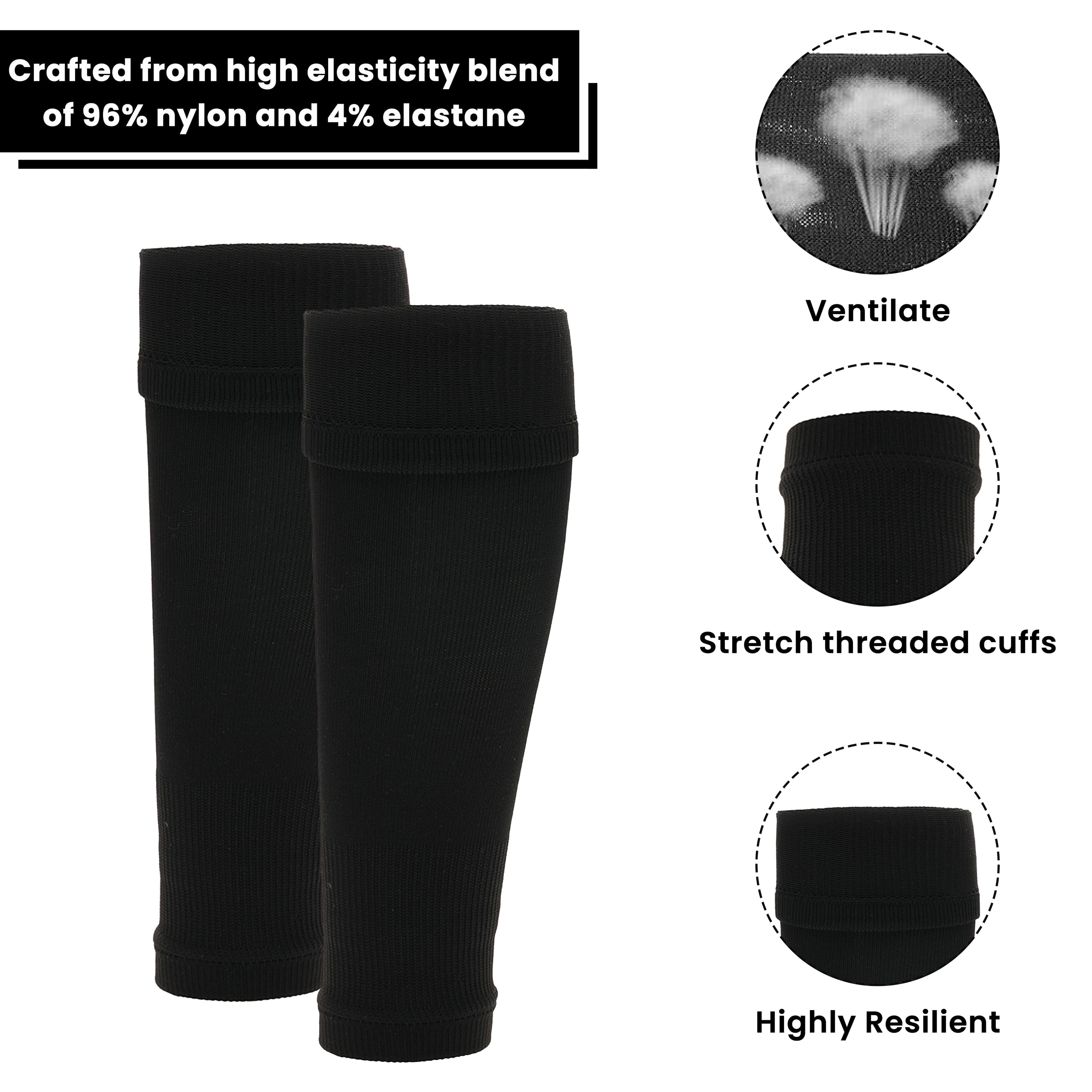 Adults Black Football Leg Sleeve Socks Compression Support Fits Over Shin Pads Breathable &amp; Secure for Training Running by Sock Stack