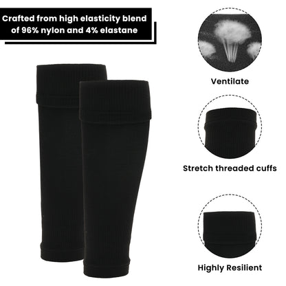 Adults Black Football Leg Sleeve Socks Compression Support Fits Over Shin Pads Breathable &amp; Secure for Training Running by Sock Stack
