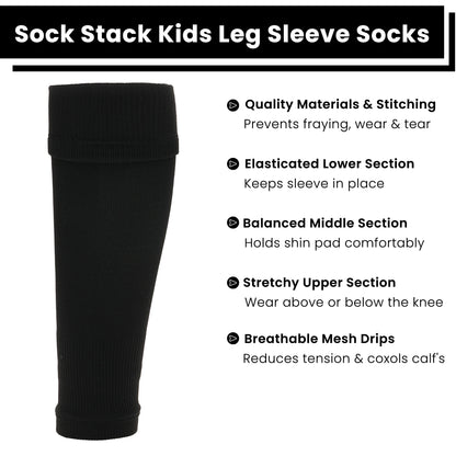 Adults Black Football Leg Sleeve Socks Compression Support Fits Over Shin Pads Breathable &amp; Secure for Training Running by Sock Stack