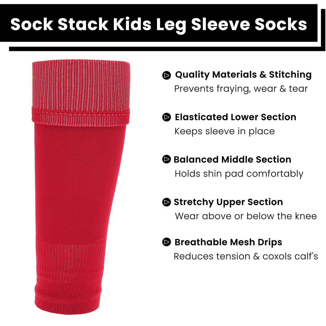 Adults Red Football Leg Sleeve Socks Compression Support Fits Over Shin Pads Breathable &amp; Secure for Training Running by Sock Stack