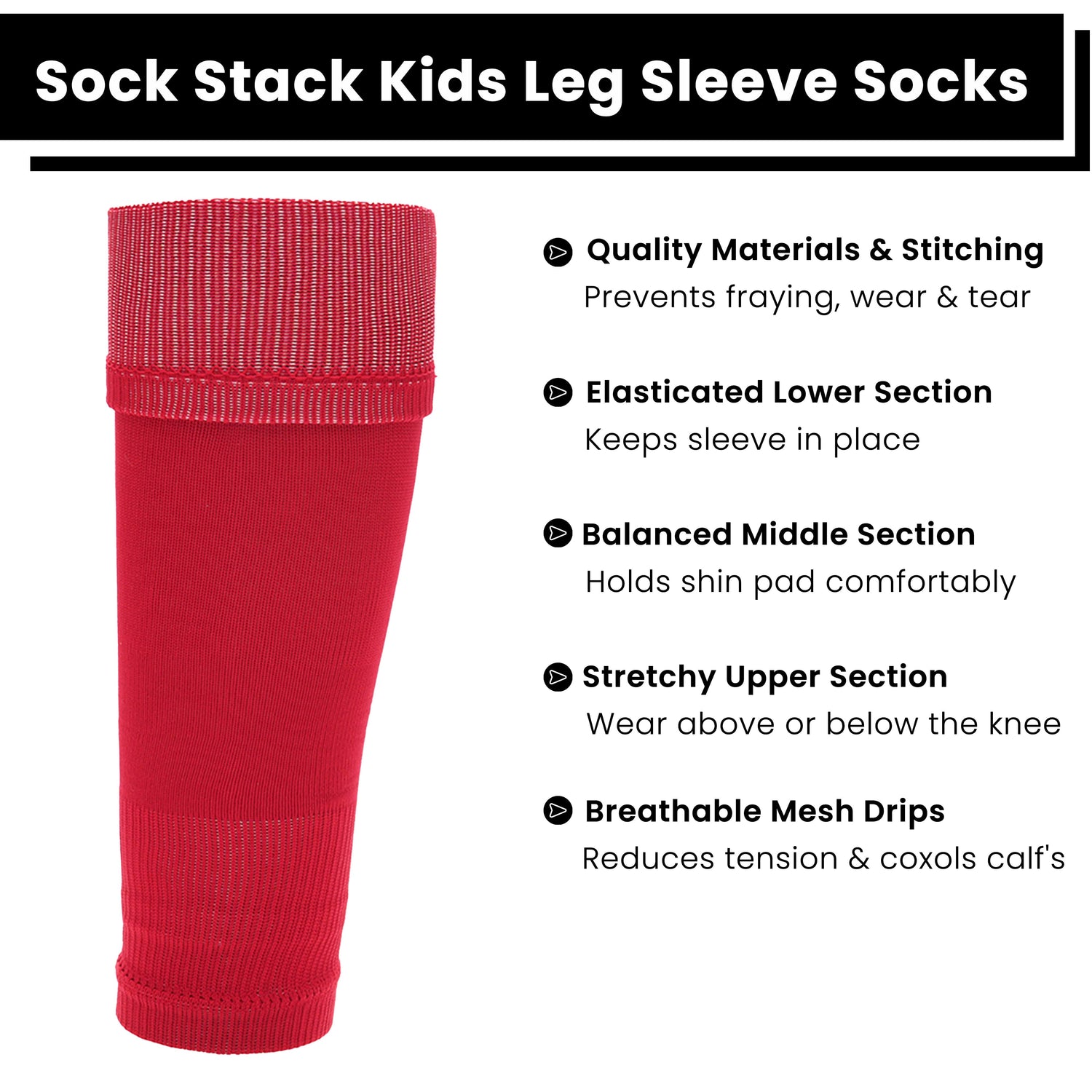 Adults Red Football Leg Sleeve Socks Compression Support Fits Over Shin Pads Breathable &amp; Secure for Training Running by Sock Stack