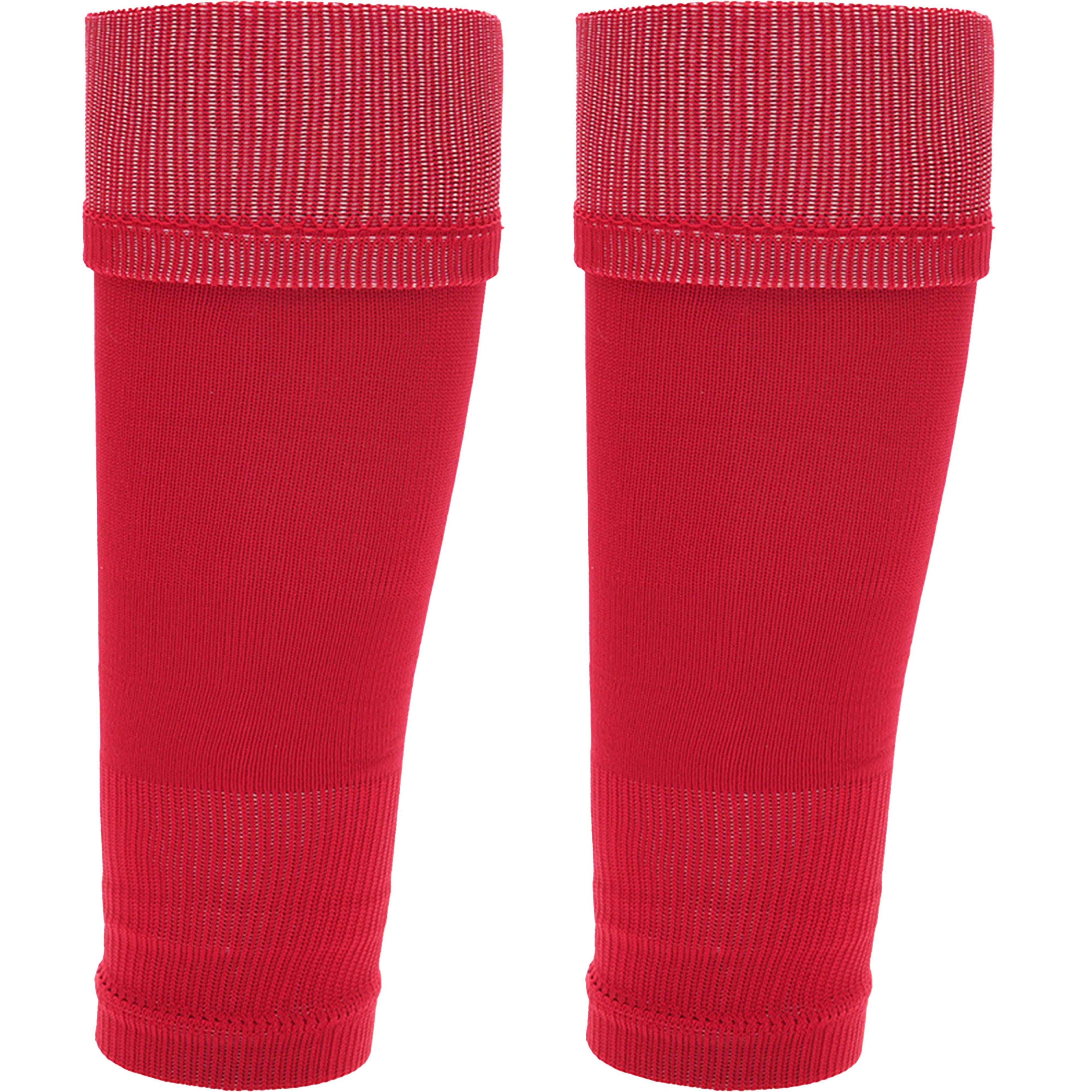 Adults Red Football Leg Sleeve Socks Compression Support Fits Over Shin Pads Breathable &amp; Secure for Training Running by Sock Stack