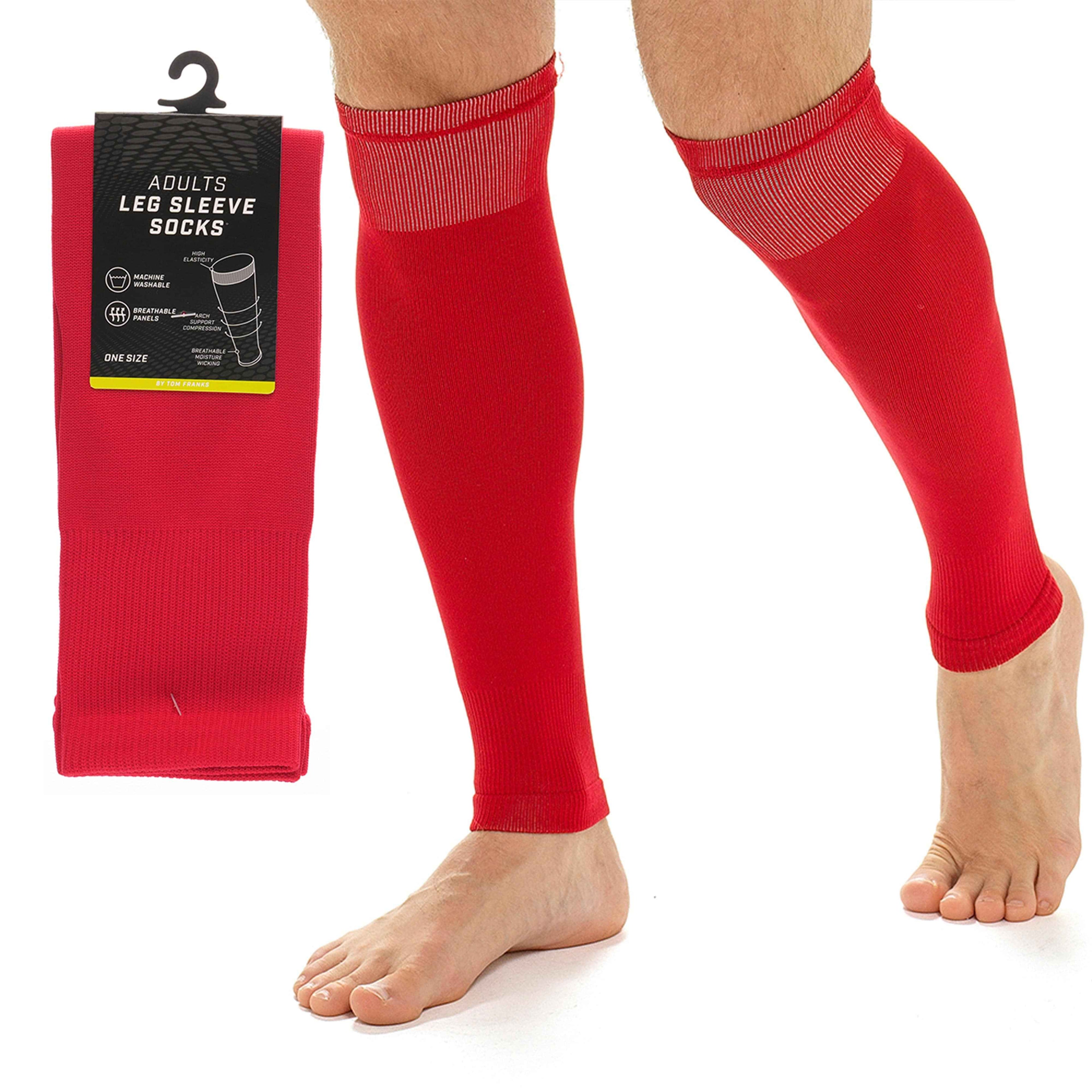 Adults Red Football Leg Sleeve Socks Compression Support Fits Over Shin Pads Breathable &amp; Secure for Training Running by Sock Stack