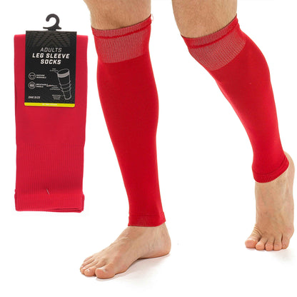Adults Red Football Leg Sleeve Socks Compression Support Fits Over Shin Pads Breathable &amp; Secure for Training Running by Sock Stack