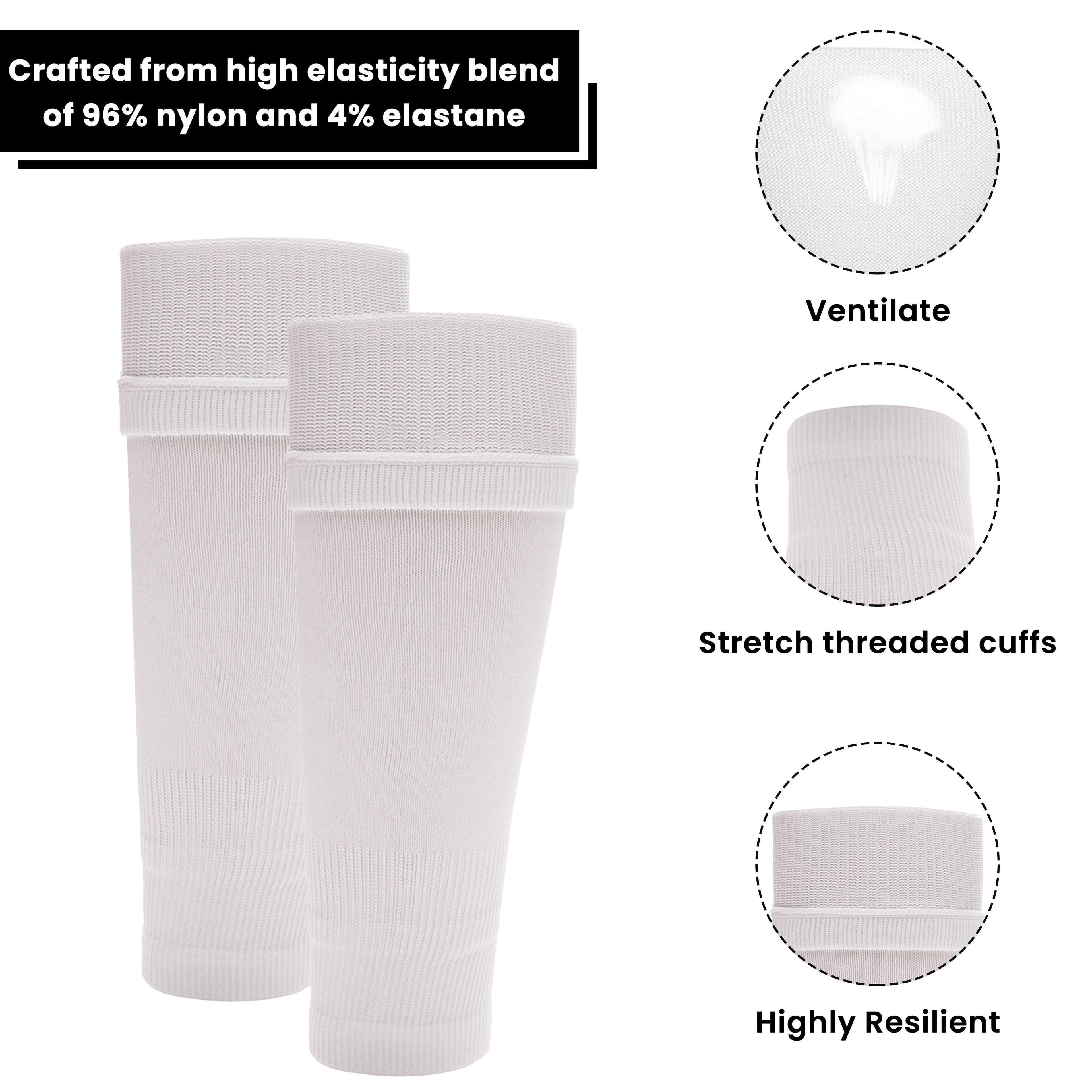 Adults White Football Leg Sleeve Socks Compression Support Fits Over Shin Pads Breathable &amp; Secure for Training Running by Sock Stack
