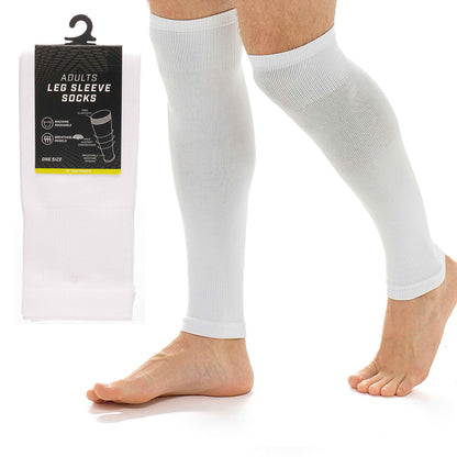 Adults White Football Leg Sleeve Socks Compression Support Fits Over Shin Pads Breathable &amp; Secure for Training Running by Sock Stack