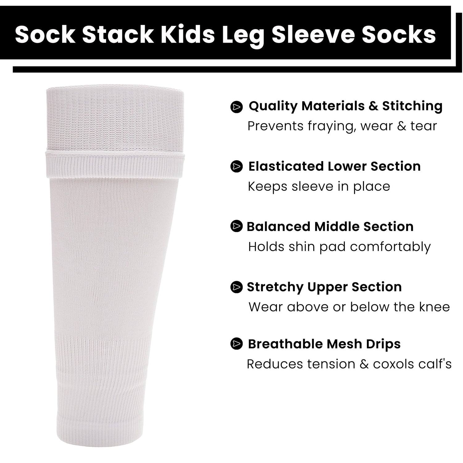 Adults White Football Leg Sleeve Socks Compression Support Fits Over Shin Pads Breathable &amp; Secure for Training Running by Sock Stack