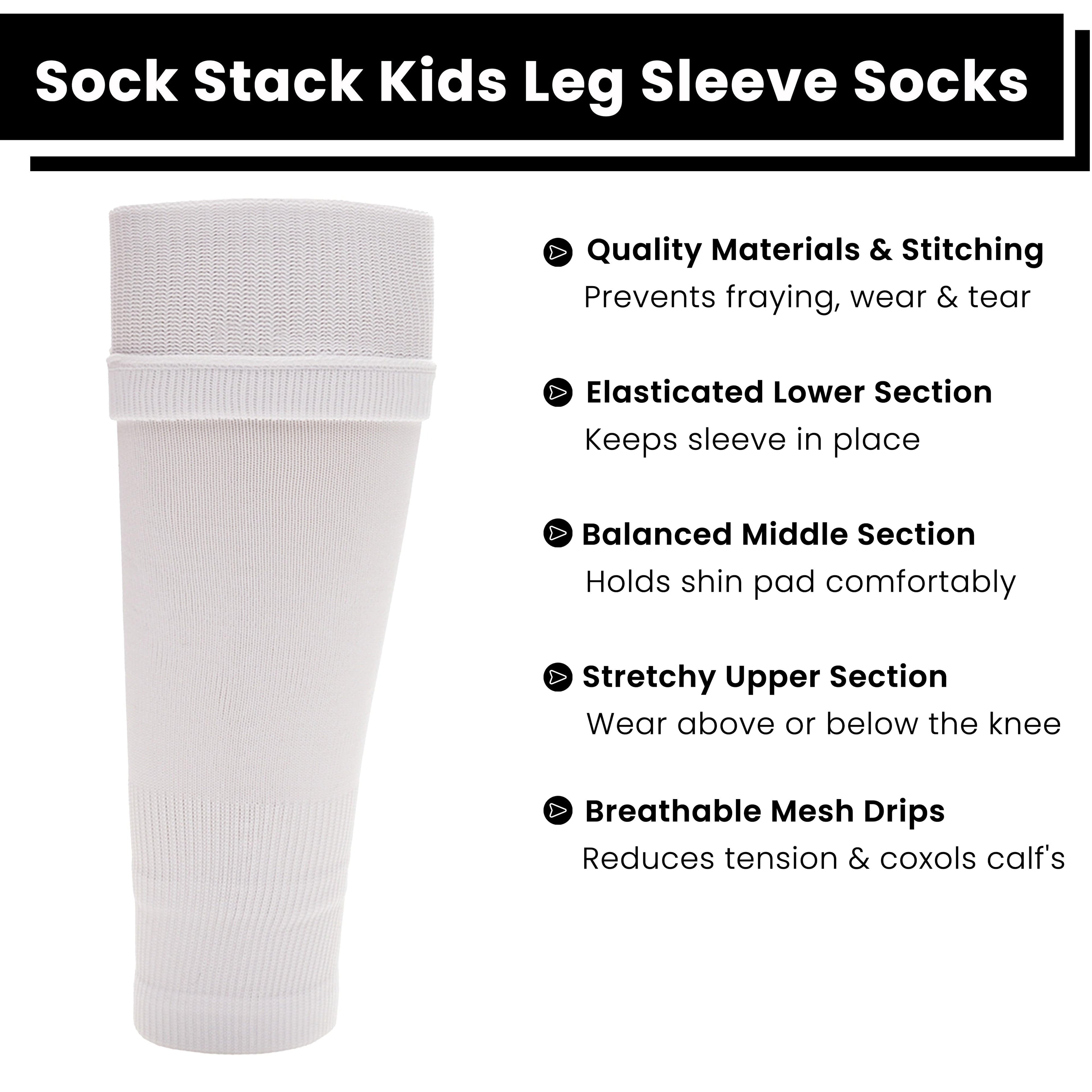 Adults White Football Leg Sleeve Socks Compression Support Fits Over Shin Pads Breathable &amp; Secure for Training Running by Sock Stack