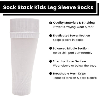 Adults White Football Leg Sleeve Socks Compression Support Fits Over Shin Pads Breathable &amp; Secure for Training Running by Sock Stack