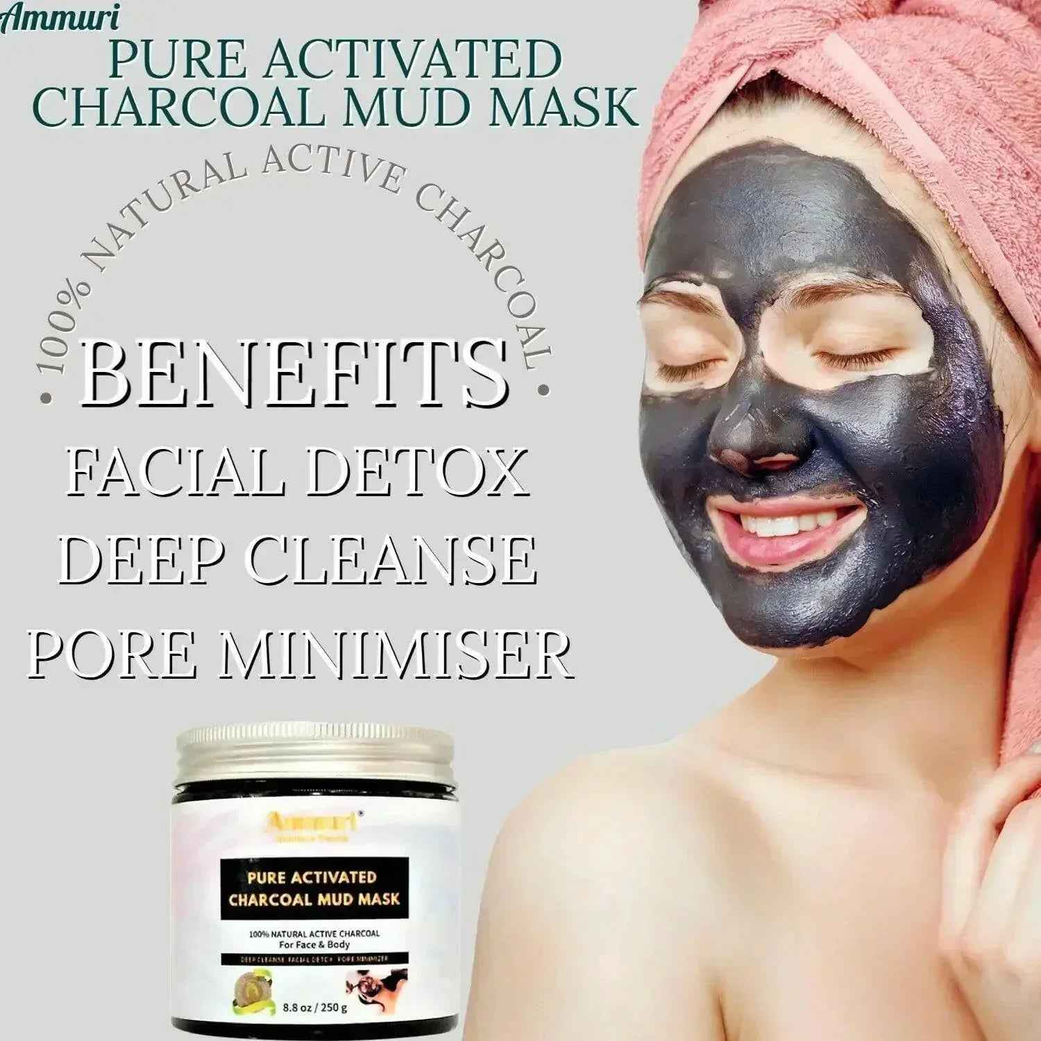Ammuri Pure Activated Charcoal Mud Mask for Face &amp; Body