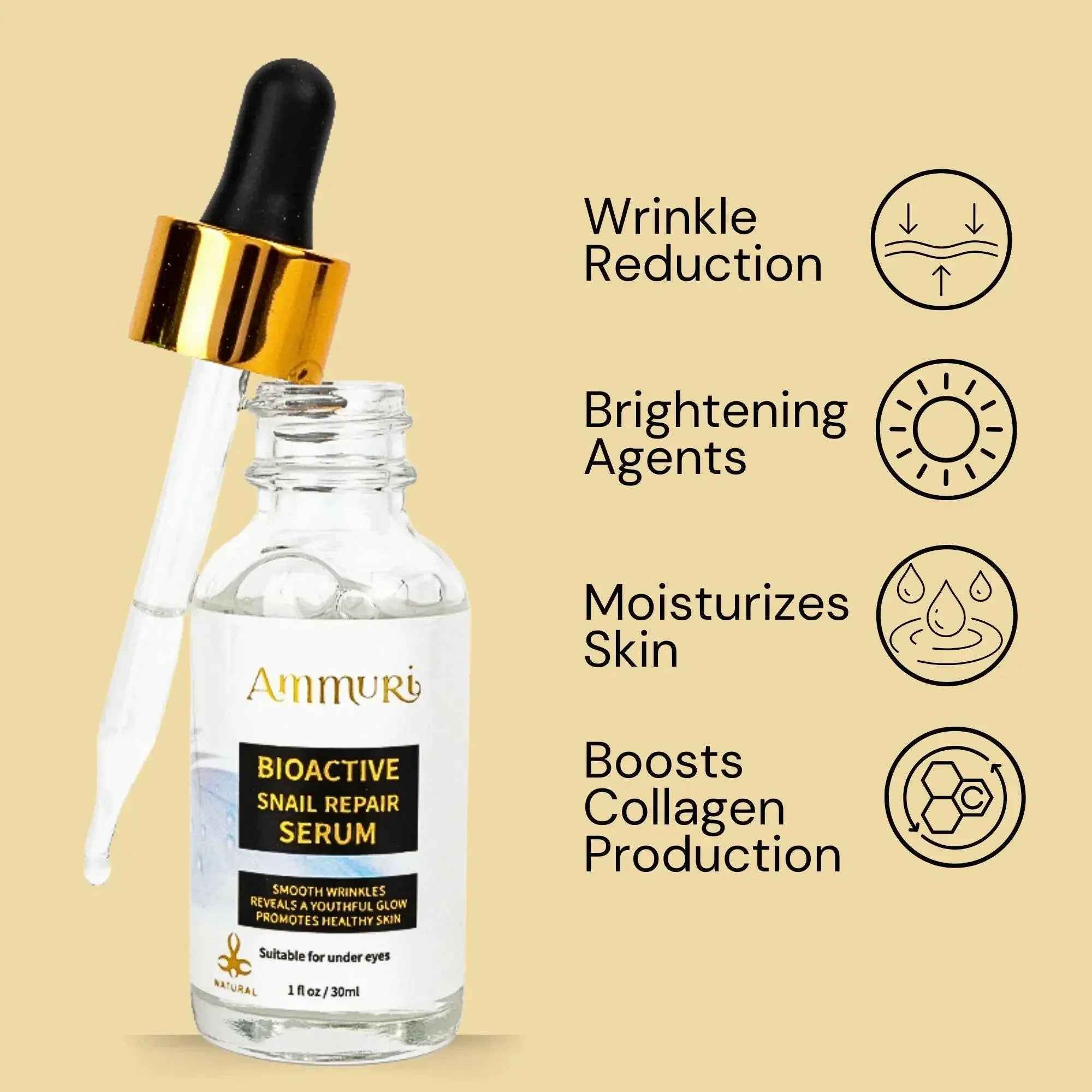 Ammuri Bioactive Snail Repair Serum | Anti-Aging Hydration with 87% Organic Ingredients – 30ml