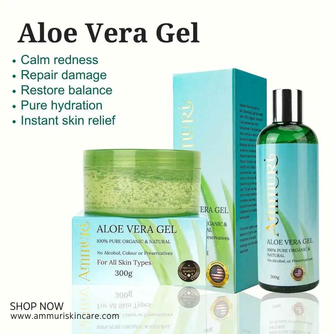 Ammuri Organic Aloe Vera Gel Set – Pure Soothing Gel for Face, Hair &amp; Body