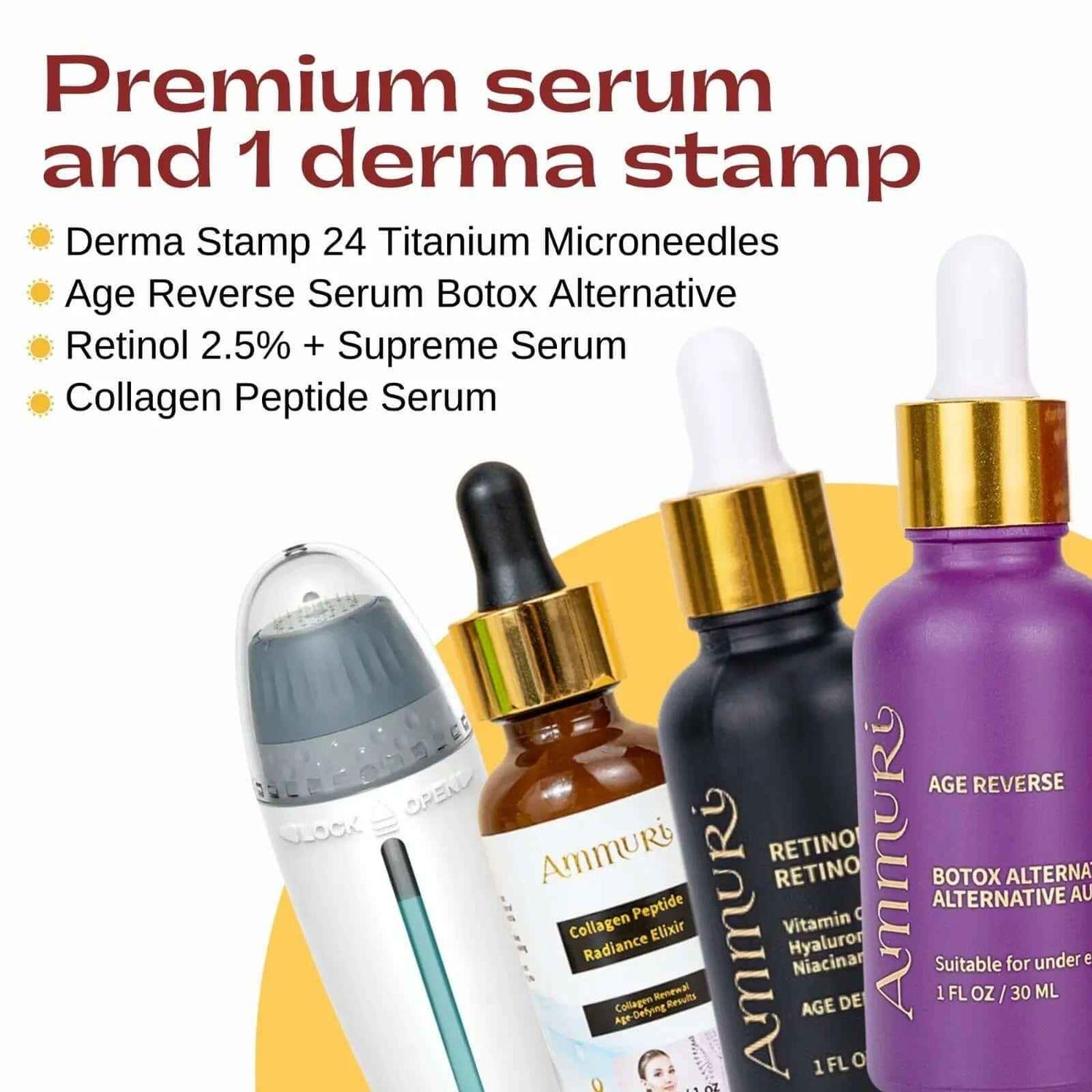 Ammuri Retinal Serum Microneedling Kit - Adjustable Derma Stamp Anti-Aging