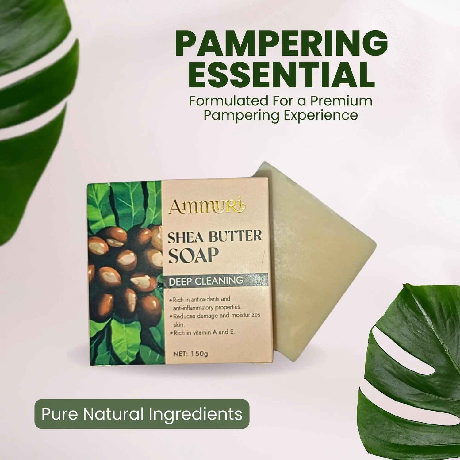 Ammuri Shea Butter Luxury Bar Soap - Soften Soothe Pamper Skin Daily 250g