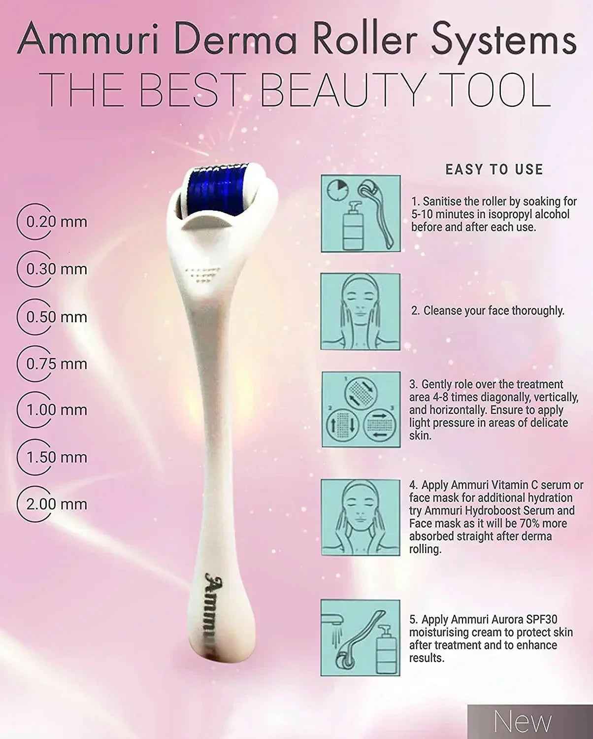 Ammuri Skincare Titanium Derma Roller 0.5mm System