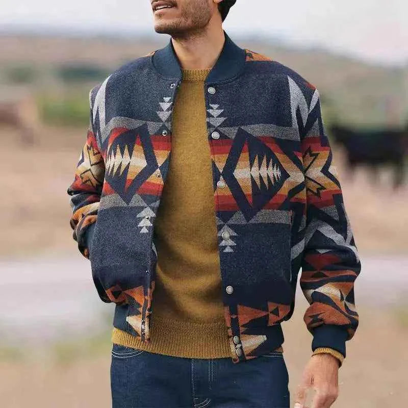 Geometric Pattern Stand Collar Jacket