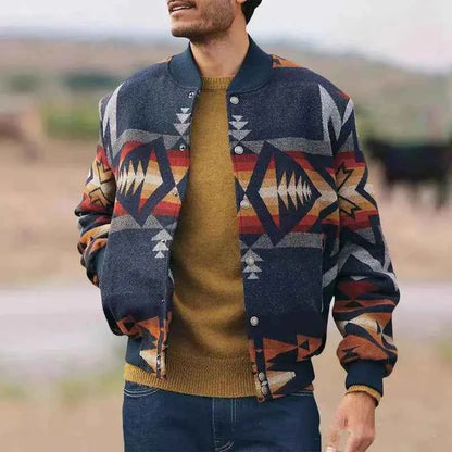 Geometric Pattern Stand Collar Jacket