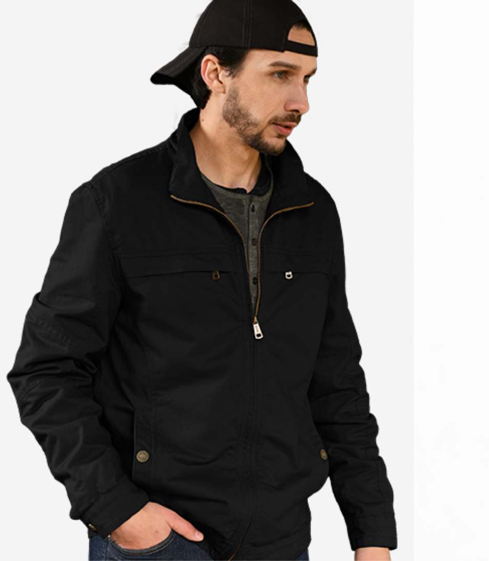 Mens Cotton Harrington Jacket Classic Lightweight Coat Black XXL WenVen