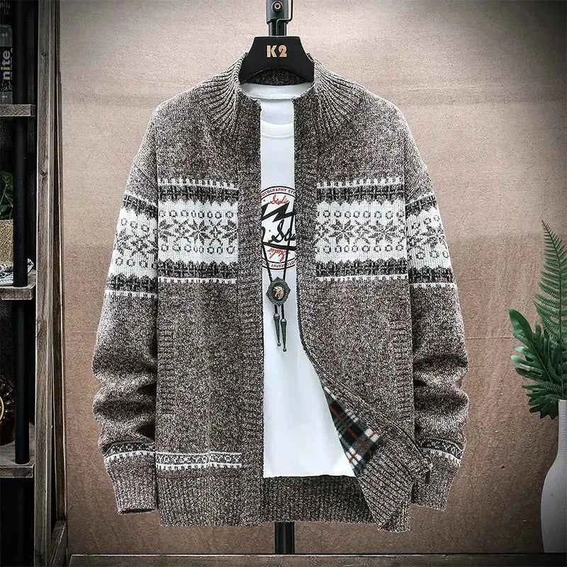 Men’s Printed Stand-Collar Cardigan Jacket – Warmth &amp; Style in Multiple Colors