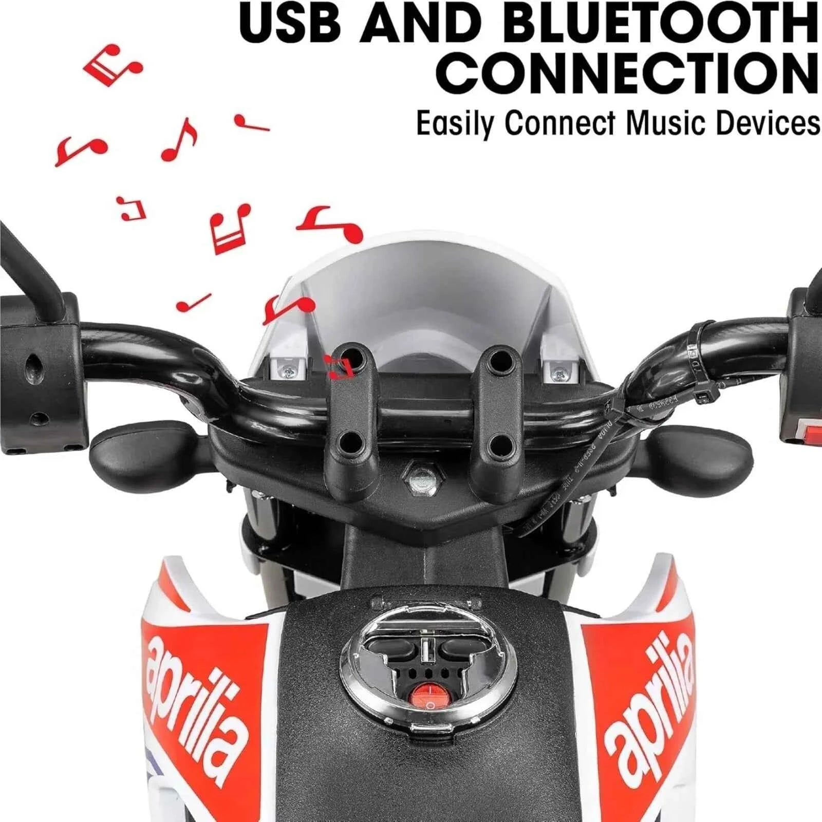 Xootz Aprilia 12V Electric Motorbike Ride On with Lithium Battery - White