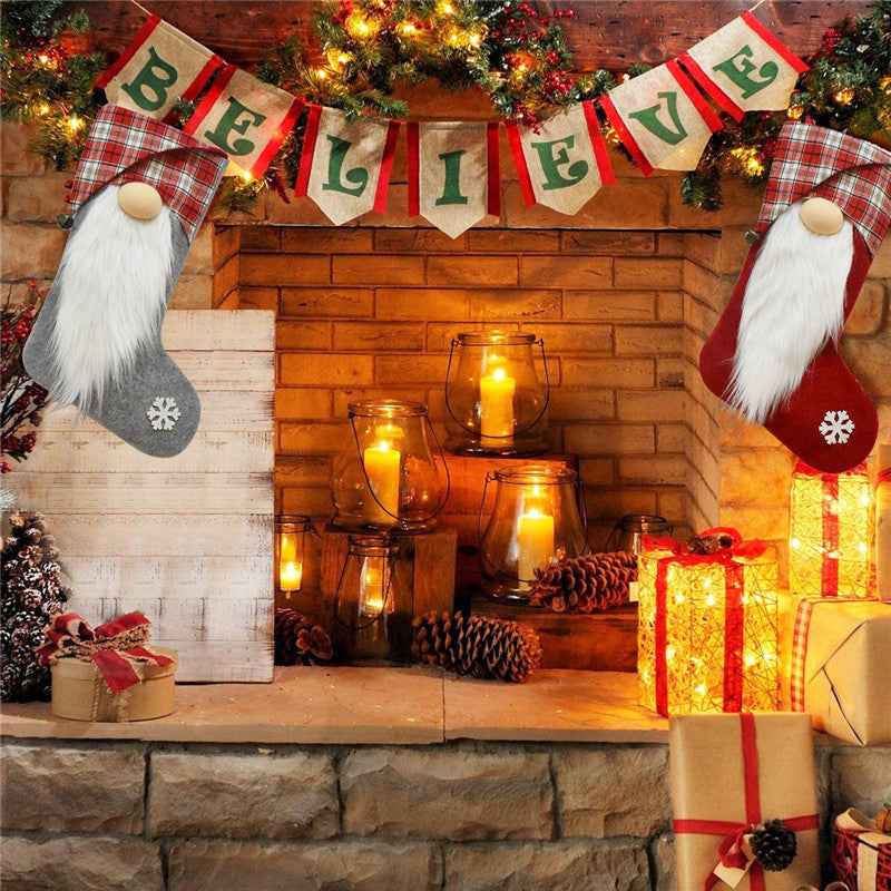 Christmas Stockings Xmas Tree Fireplace Decorative Socks Drop Ornament Candy Bag Gift Holders Hanging Decoration