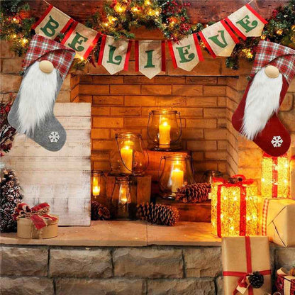 Christmas Stockings Xmas Tree Fireplace Decorative Socks Drop Ornament Candy Bag Gift Holders Hanging Decoration