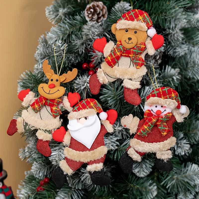 Festive Christmas Tree Ornaments - Santa, Snowman, Reindeer &amp; Bear Figures With Red &amp; White Scarves, Golden Balls &amp; Red Bows - Perfect For Holiday Decor, Christmas Decorations