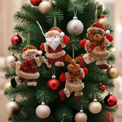 Festive Christmas Tree Ornaments - Santa, Snowman, Reindeer &amp; Bear Figures With Red &amp; White Scarves, Golden Balls &amp; Red Bows - Perfect For Holiday Decor, Christmas Decorations