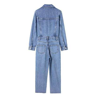 Girls’ Waist-tight Straight-leg Denim Jumpsuit