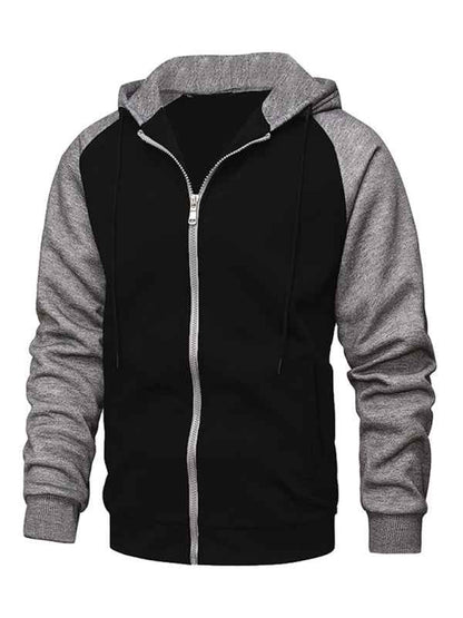 Jacket Contrasting color zipper cardigan plus fleece hoodie men&