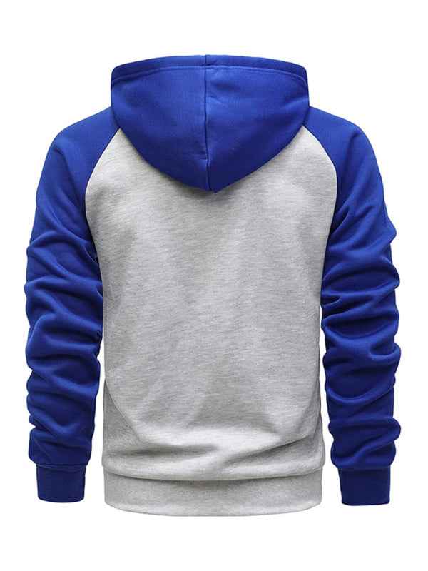 Jacket Contrasting color zipper cardigan plus fleece hoodie men&