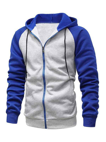 Jacket Contrasting color zipper cardigan plus fleece hoodie men&