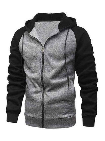 Jacket Contrasting color zipper cardigan plus fleece hoodie men&