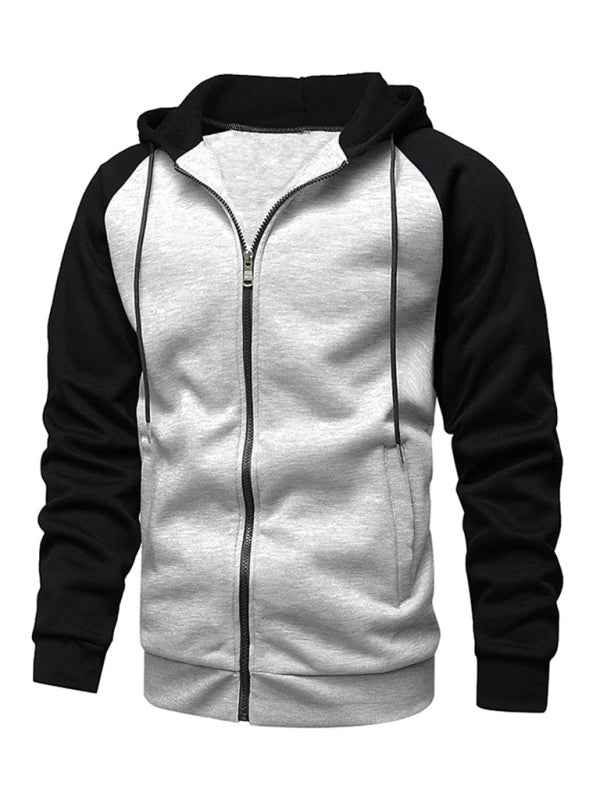 Jacket Contrasting color zipper cardigan plus fleece hoodie men&