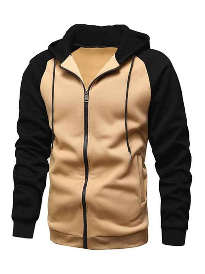 Jacket Contrasting color zipper cardigan plus fleece hoodie men&