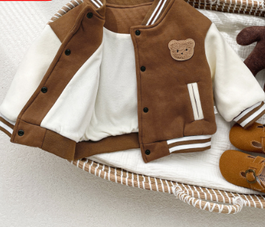 Kids’ Bear Baseball Jacket – Warm Winter Coat for Boys &amp; Girls