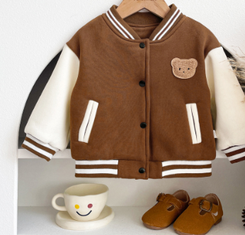 Kids’ Bear Baseball Jacket – Warm Winter Coat for Boys &amp; Girls