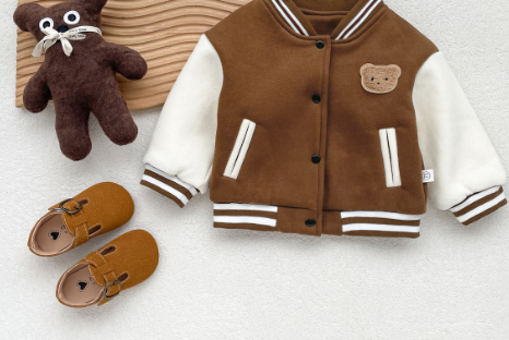 Kids’ Bear Baseball Jacket – Warm Winter Coat for Boys &amp; Girls