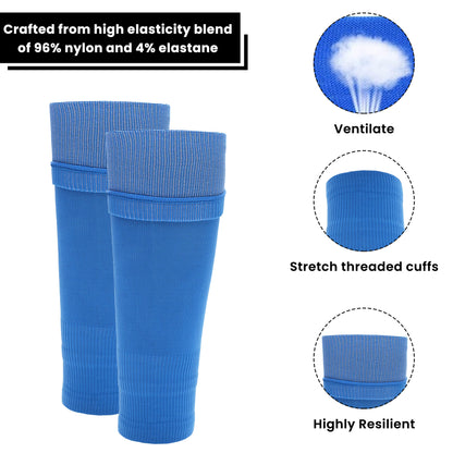 Kids Leg Sleeve Socks Blue Fits Over Calf Shin Pads Compression Sleeves for Football Training Running by Sock Stack