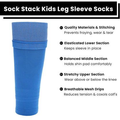 Kids Leg Sleeve Socks Blue Fits Over Calf Shin Pads Compression Sleeves for Football Training Running by Sock Stack