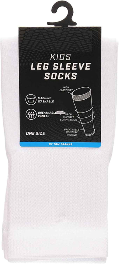 Kids Leg Sleeve Socks White Fits Over Calf Shin Pads Compression Sleeves for Football Training Running by Sock Stack