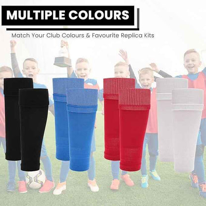Kids Leg Sleeve Socks White Fits Over Calf Shin Pads Compression Sleeves for Football Training Running by Sock Stack