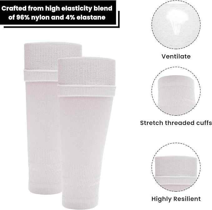 Kids Leg Sleeve Socks White Fits Over Calf Shin Pads Compression Sleeves for Football Training Running by Sock Stack