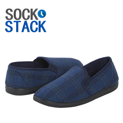 Men’s Checked Slippers Memory Foam Cushioned Soft Lining Warm Thermal Slip On House Shoes Pair for Indoor Use by Sock Stack