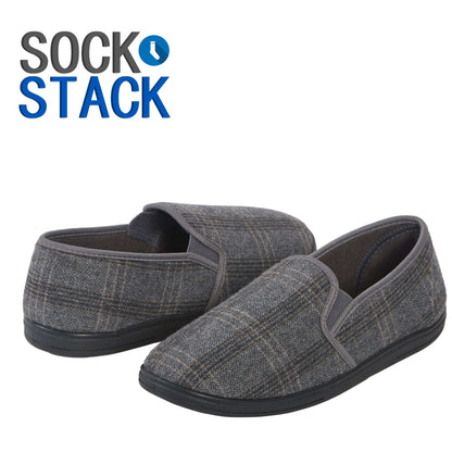 Men’s Checked Slippers Memory Foam Cushioned Soft Lining Warm Thermal Slip On House Shoes Pair for Indoor Use by Sock Stack