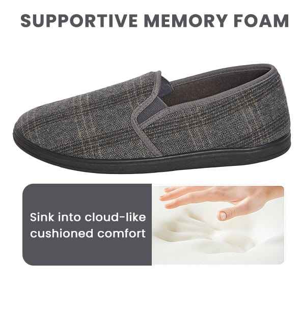 Men’s Checked Slippers Memory Foam Cushioned Soft Lining Warm Thermal Slip On House Shoes Pair for Indoor Use by Sock Stack