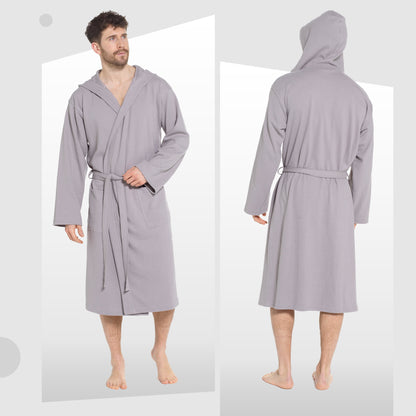 Men’s Hooded Waffle Cotton Bathrobe Grey Super Absorbent Spa Robe Luxury Dressing Gown for Home &amp; Loungewear by Sock Stack