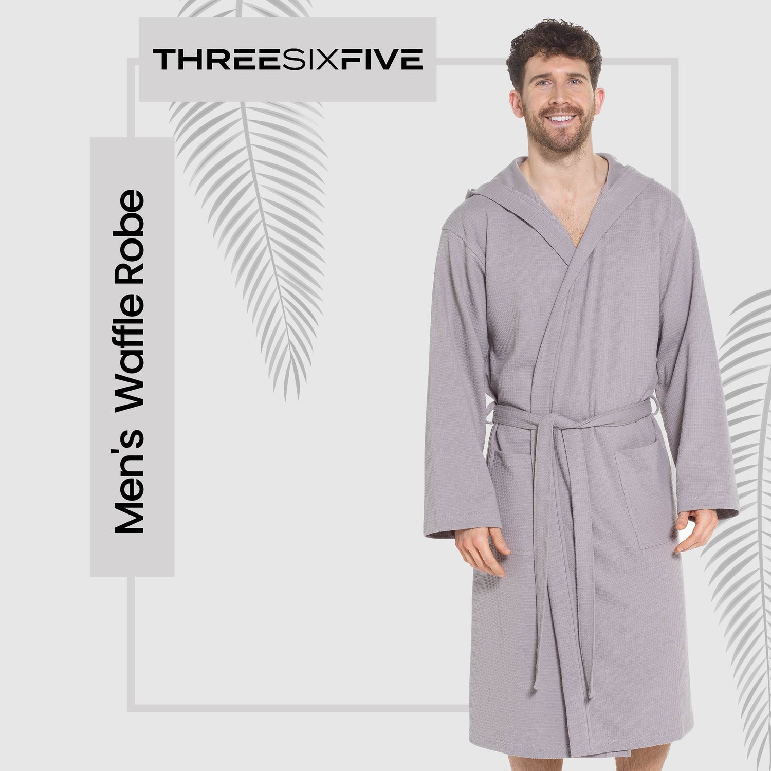 Men’s Hooded Waffle Cotton Bathrobe Grey Super Absorbent Spa Robe Luxury Dressing Gown for Home &amp; Loungewear by Sock Stack