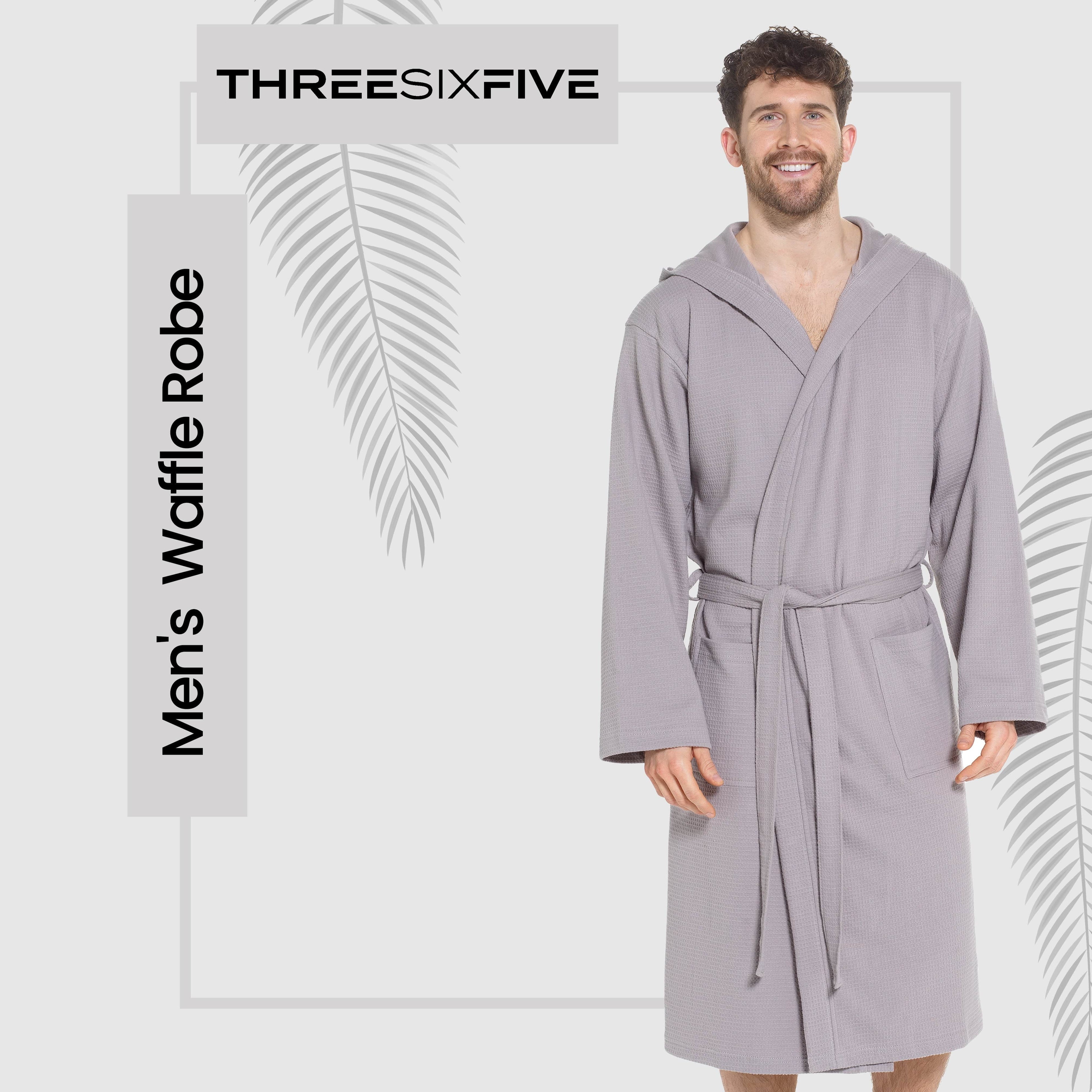 Men’s Hooded Waffle Cotton Bathrobe Grey Super Absorbent Spa Robe Luxury Dressing Gown for Home &amp; Loungewear by Sock Stack