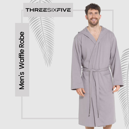 Men’s Hooded Waffle Cotton Bathrobe Grey Super Absorbent Spa Robe Luxury Dressing Gown for Home &amp; Loungewear by Sock Stack